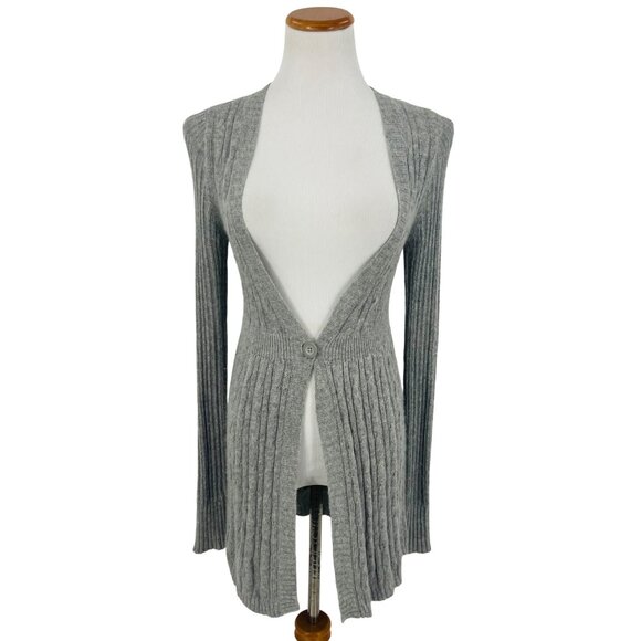 Vintage Y2K Like Love Gray Plunging V-Neck Lux Angora Cardigan Sweater Knit S/M - Picture 2 of 10